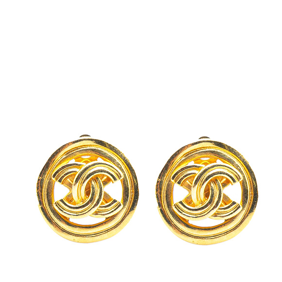 Pre-Loved Chanel Gold Plated CC Round Clip On Earrings - Picture 1 of 3